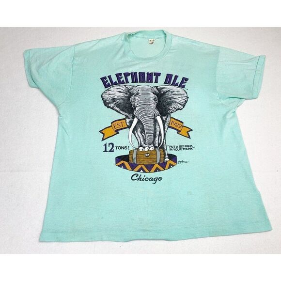 Vintage 90s Elephant Ale T-Shirt XL Blue Screen Stars Chicago Beer Single Stitch - Picture 1 of 7